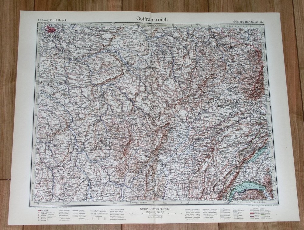 1932 Original Vintage Map Of Eastern France Bourgogne Franche-Comte