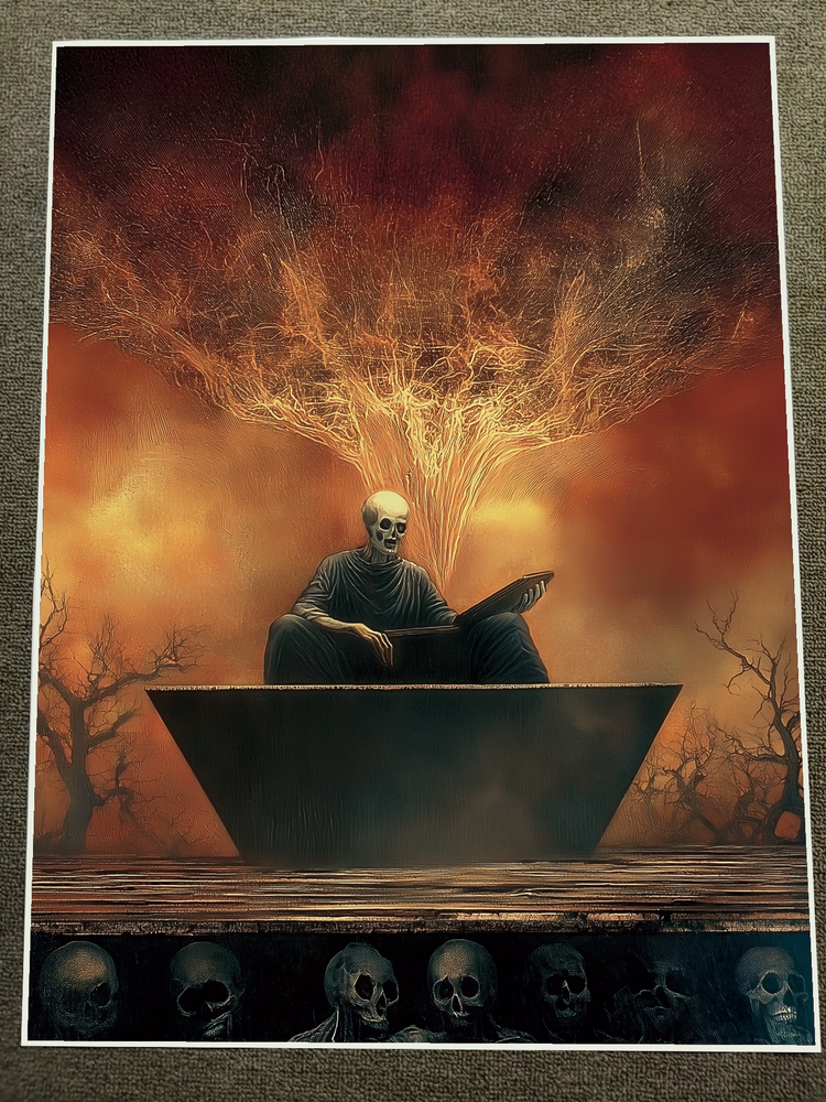 Skeleton Monk Under Cosmic Tree of Life Dark Fantasy Art Print 18x24