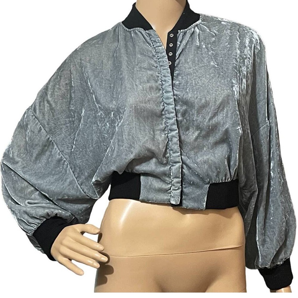 TEEZEME Women's Cropped Jacket Dropped Shoulders Crushed Velvet Lace