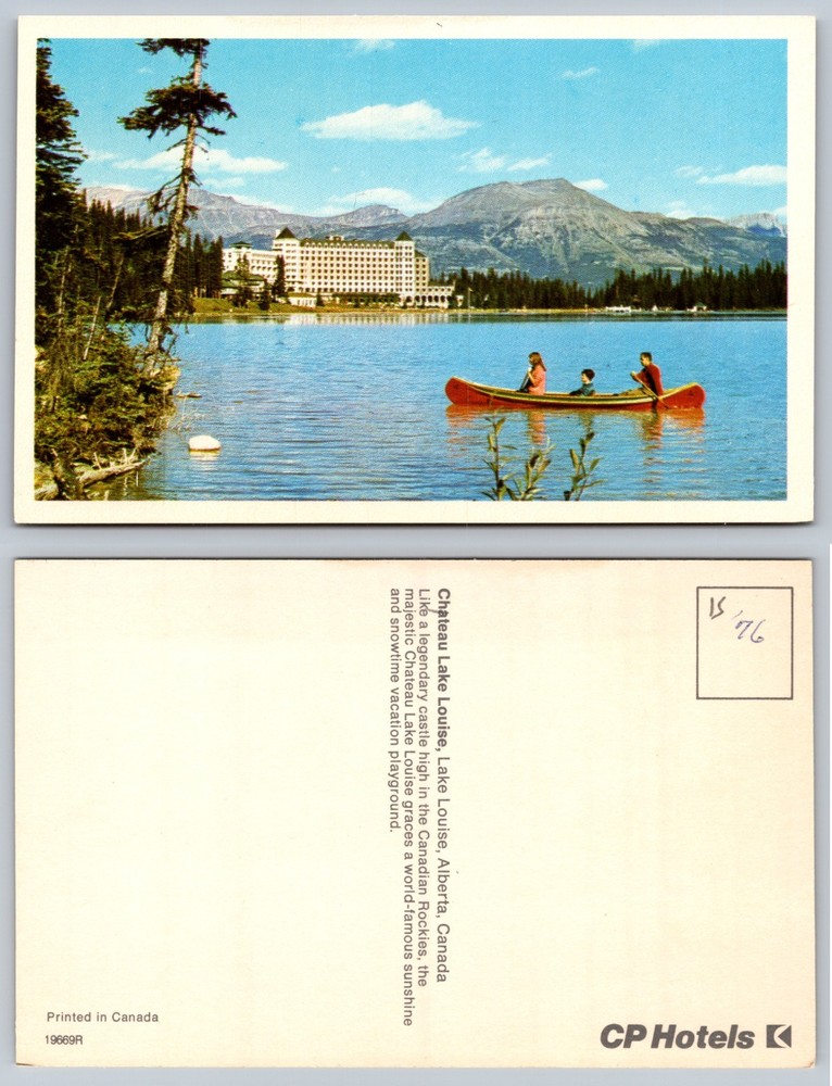 Chateau Lake Louise Alberta Canada Canoe Postcard