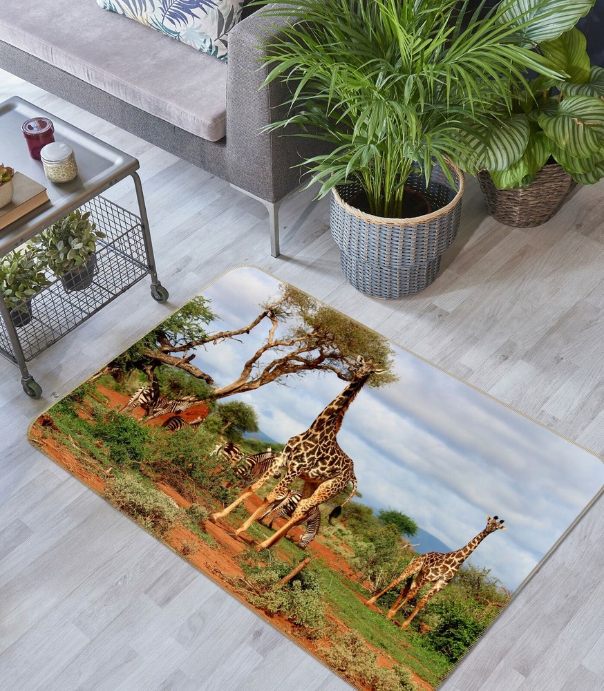 3D Giraffe Trees O3156 Animal Non Slip Rug Mat Elegant Photo Carpet Fay