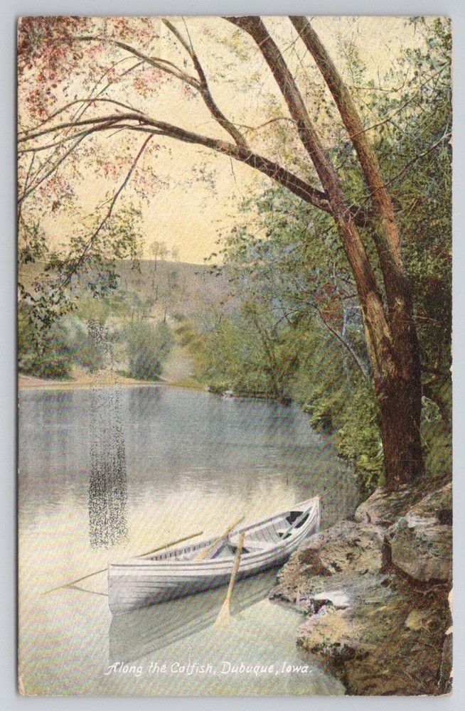 1909 Postcard Dubuque Iowa Catfish Creek Rowboat Scenic View Posted