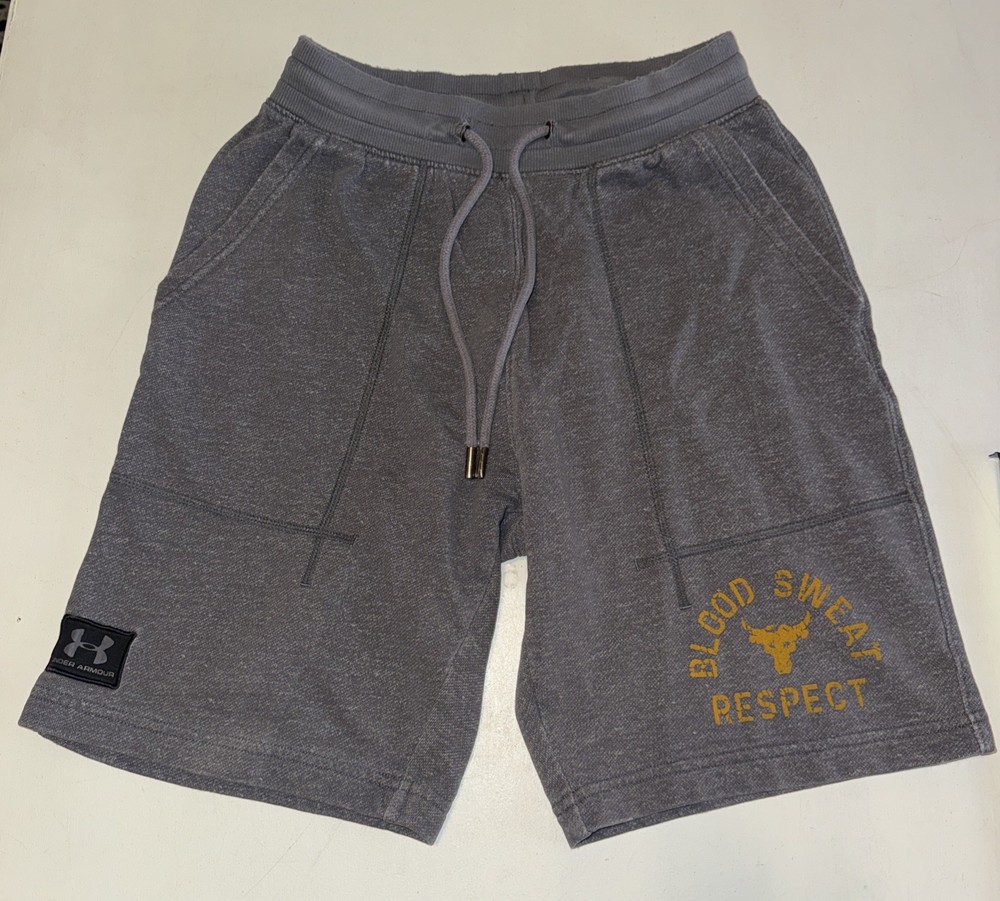 Under Armour Project Rock Blood Sweat Respect Shorts Grey Mens M Loose Fit
