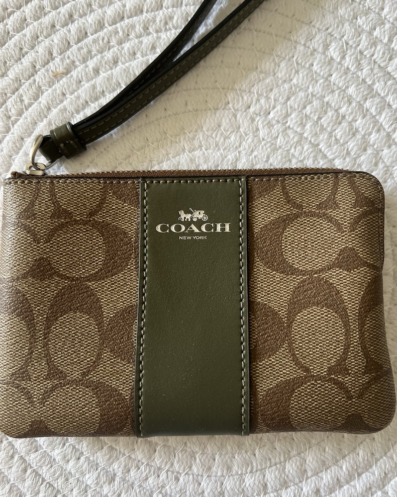 Coach Large Signature Canvas Corner Zip Wristlet Wallet in Canvas -...