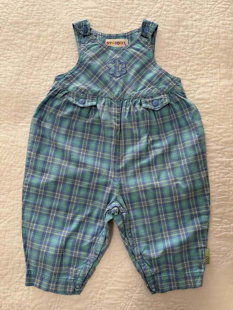 Vtg. Gymboree Periwinkle Blue Plaid Girls Overalls Size 6-12 Mts. Bubble Romper