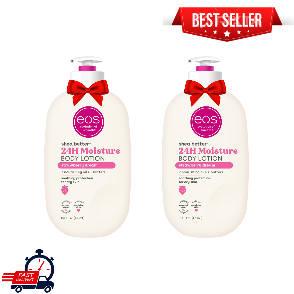 eos Shea Better Body Lotion for Dry Skin, Strawberry Dream Scent, 16 fl oz, 2pk