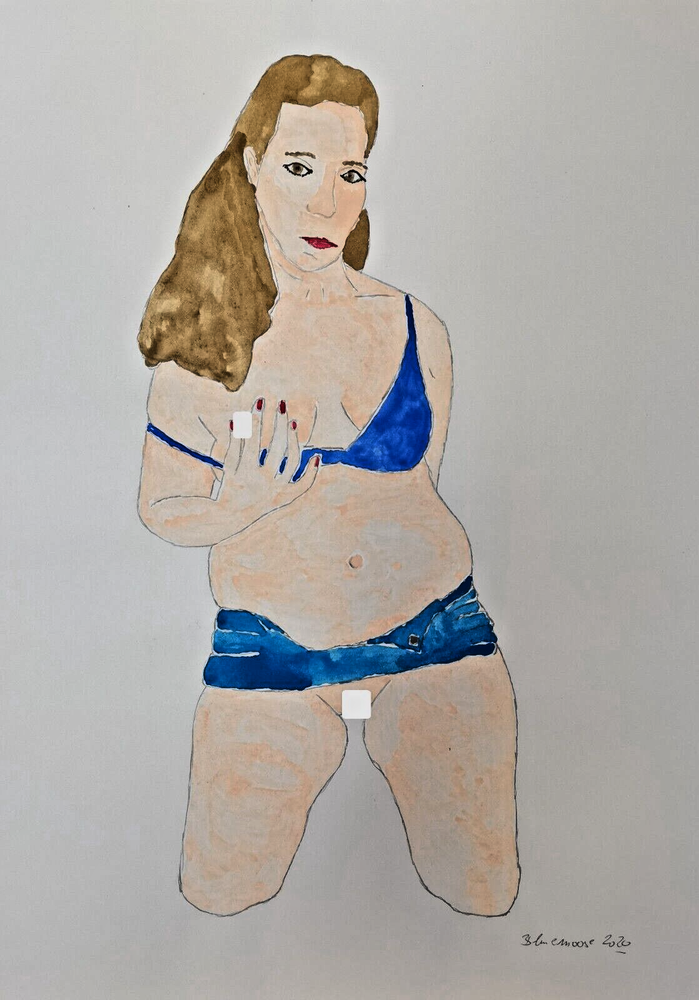 Unique nude erotic painting woman watercolor paper approx. 30x42cm original