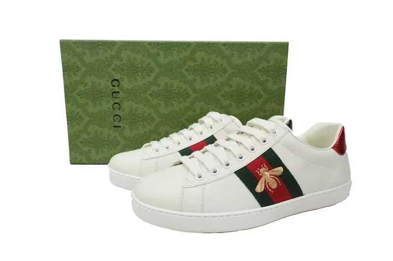 gucci ace bee sneakers casual-men white leather red and green web low-top