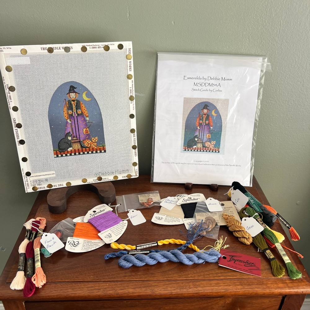 Hand Painted Debbie Mumm Esmerelda Needlepoint Kit Witch Cats