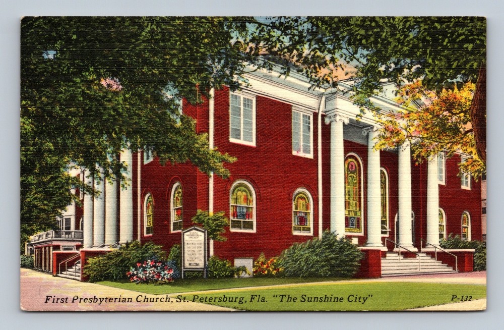 Vintage First Presbyterian Church St. Petersburg Fla Linen Postcard P-132