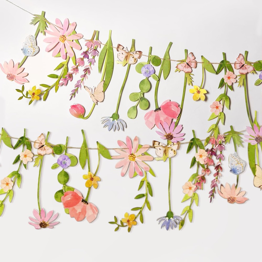 Wildflower Party Decorations Butterfly Flower Banner Flower Leaves Banner But...