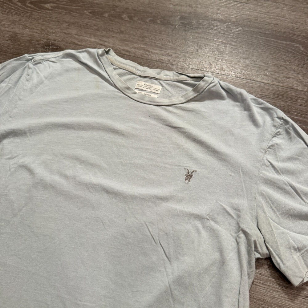 Allsaints Shirt Mens Medium Gray Short Sleeve Tee Crew Neck Cotton Logo Minimal