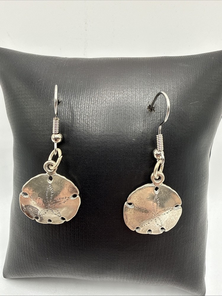 Vtg Sterling Silver Sand Dollar Dangle Drop Earrings. 4.3 Grams. Hallmark