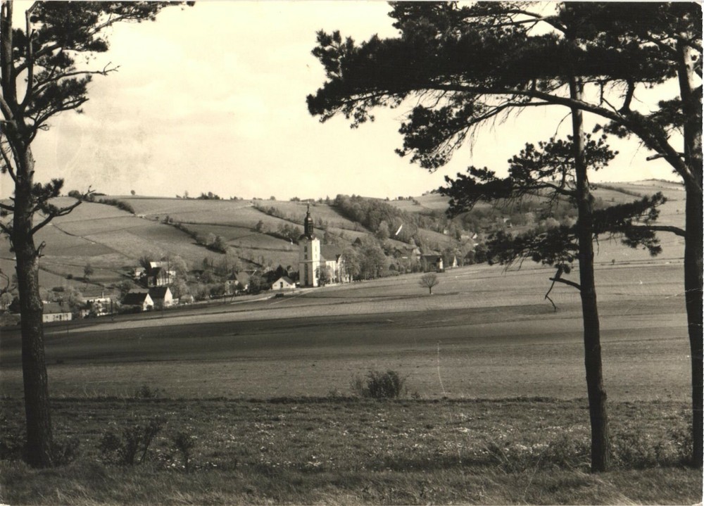 View of Mountains, Houses, Church At Mildenau, Saxony, Germany Postcard