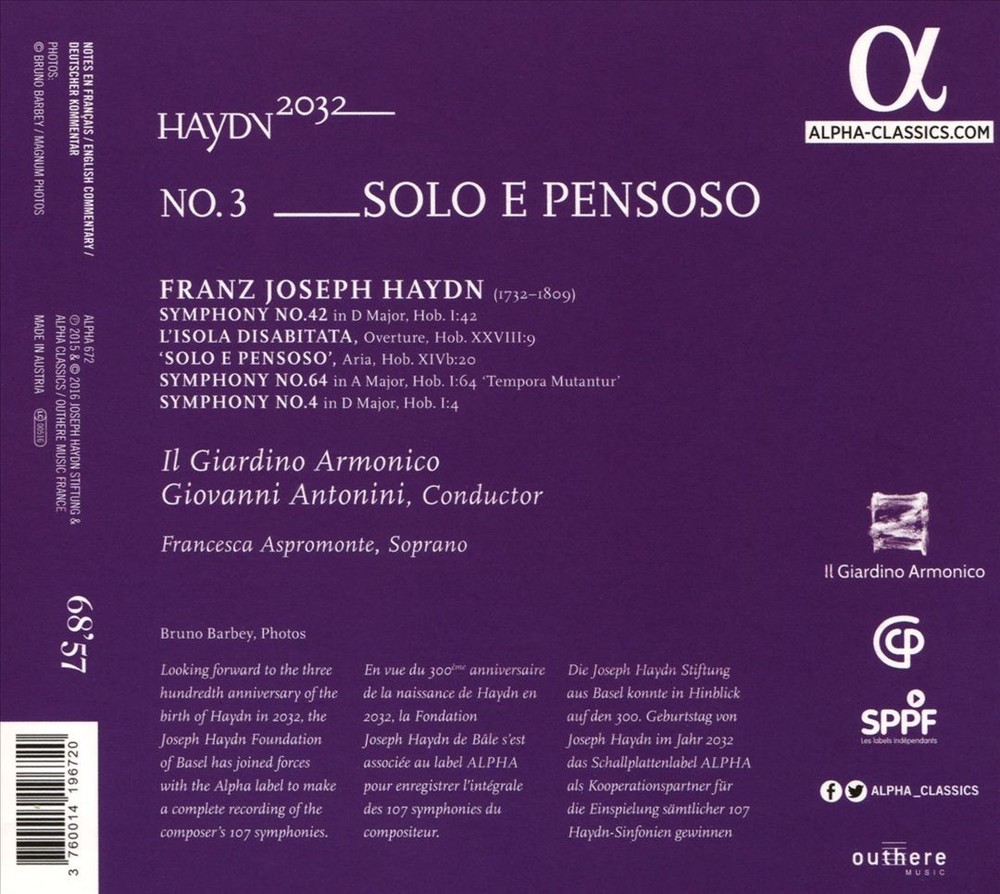 Il Giardino Armonico/Giovanni Antonini Haydn 2032, No. 3: Solo E Pensoso New Cd