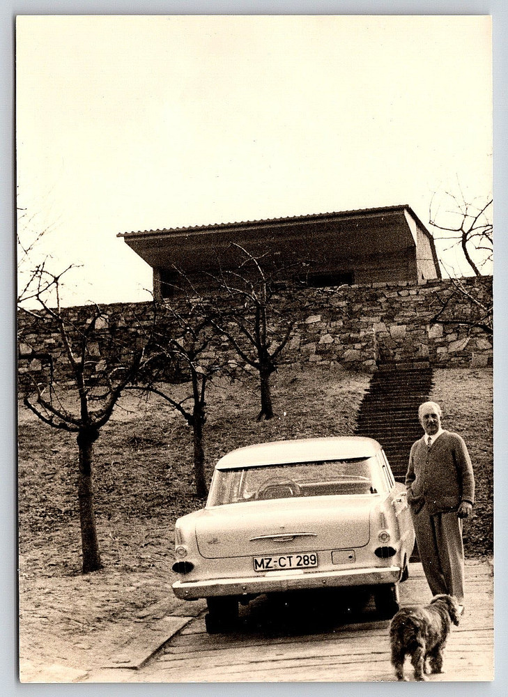 Vintage Photo Old Antique Picture Opel Kapitan Car Man Dog Stairs Rock Wall