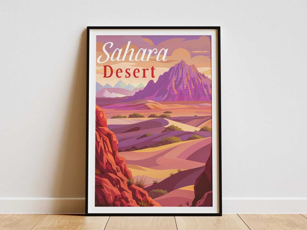 Sahara Desert Poster Minimalist Landscape Art Print North Africa Travel Poster