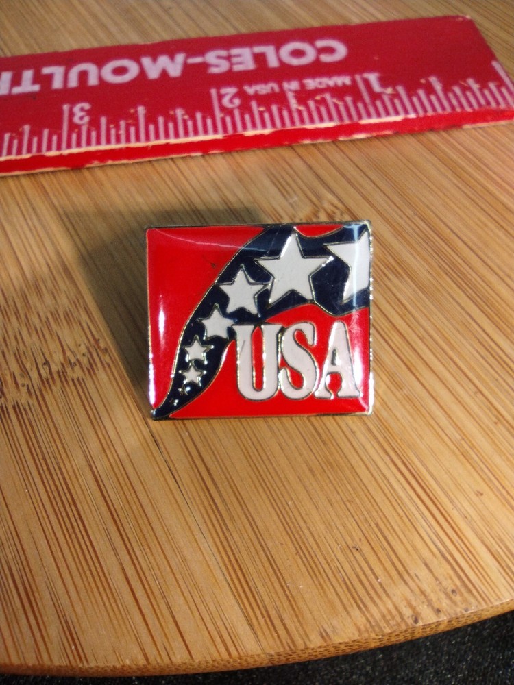 Vintage USA Pin Red White Blue Square Patriotic Enamel Lapel Hat Tie Pins