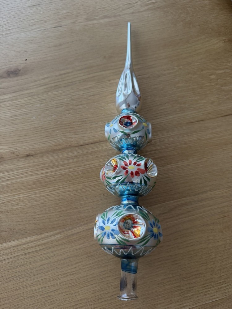 Vintage Glass Indent Czech Christmas Tree Topper Ornament .