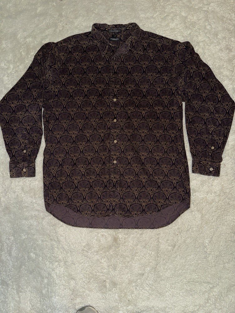 Christian Dior Monsieur Men's Geometric Button-Down Shirt Purple Gold Cotton L