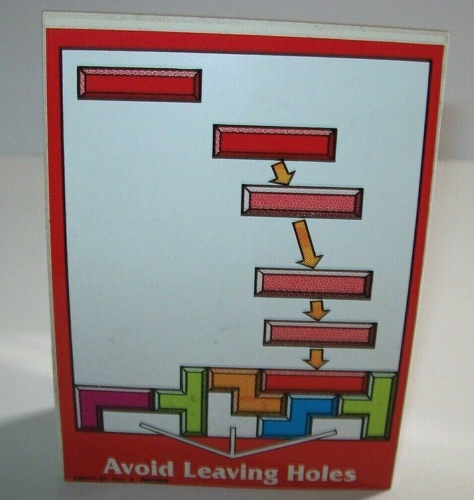 Tetris Video Arcade Game Avoid Leaving Holes Decal Sticker Original 1988