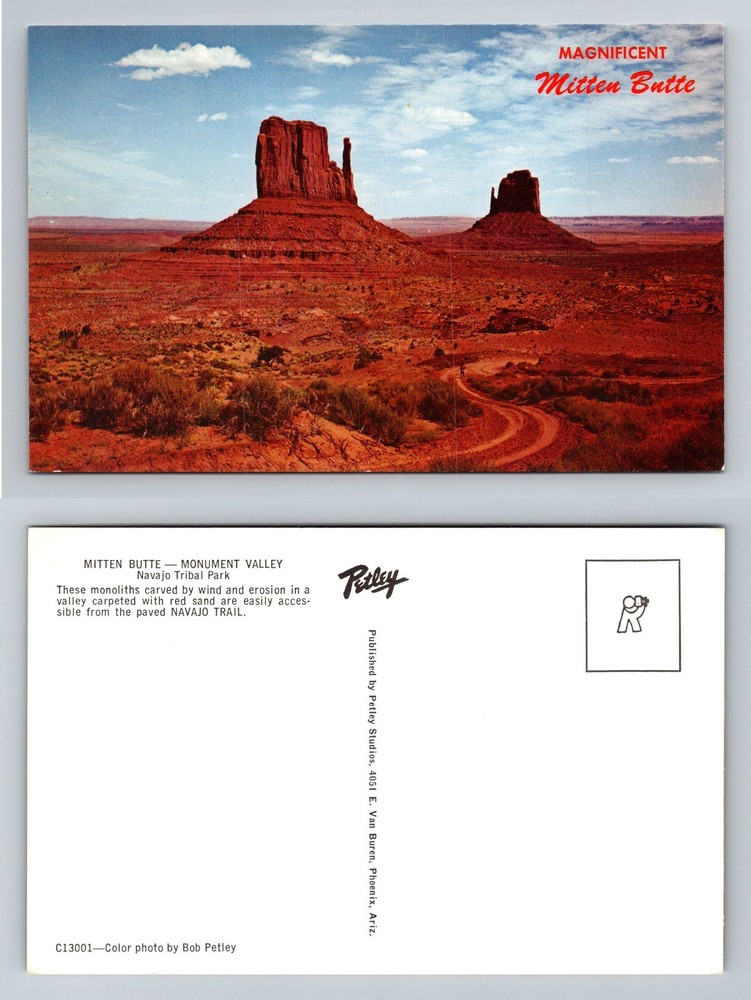 Monument Valley, AZ-Arizona, Mitten Butte Red Sand Navajo Trail Vintage Postcard