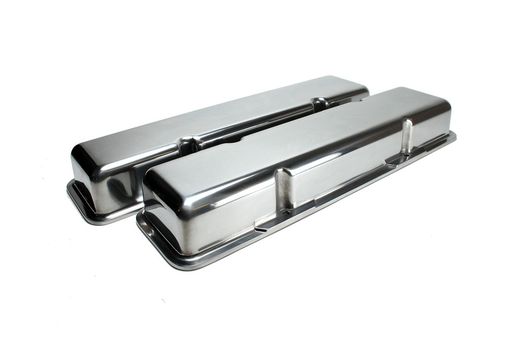 Polished Aluminum SBC 350 383 434 Short Style Valve Covers Smooth Without Hole