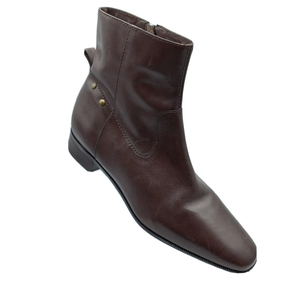 Talbots Square Toe Leather Ankle Boots Size 7B Brown Western Festival
