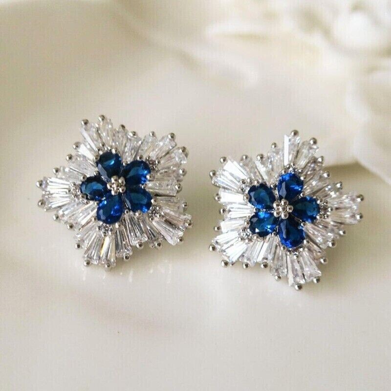 2Ct Pear Cut Simulated Blue Sapphire Women's Stud Earrings 14k White Gold Plated