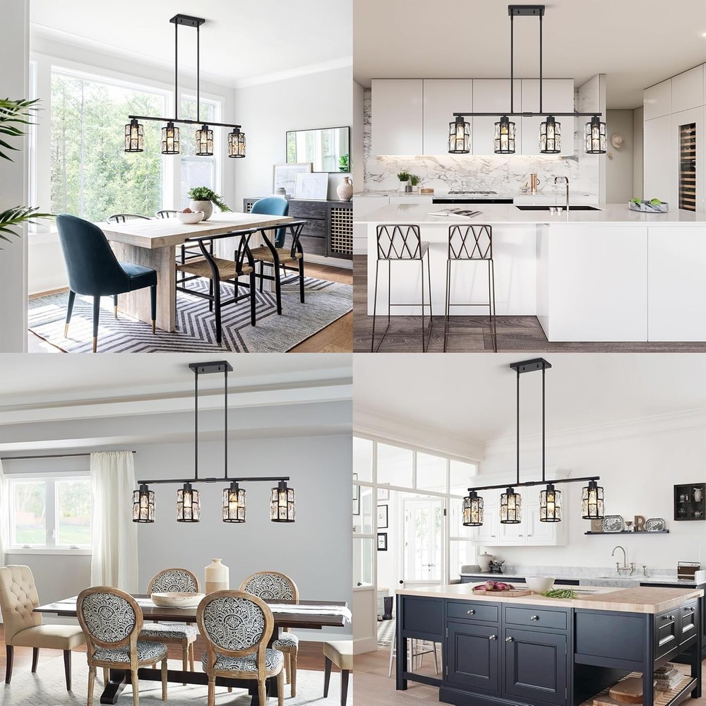 MEXO Crystal Pendant Light Fixture for Kitchen Island Dining Room, Farmhouse Cha