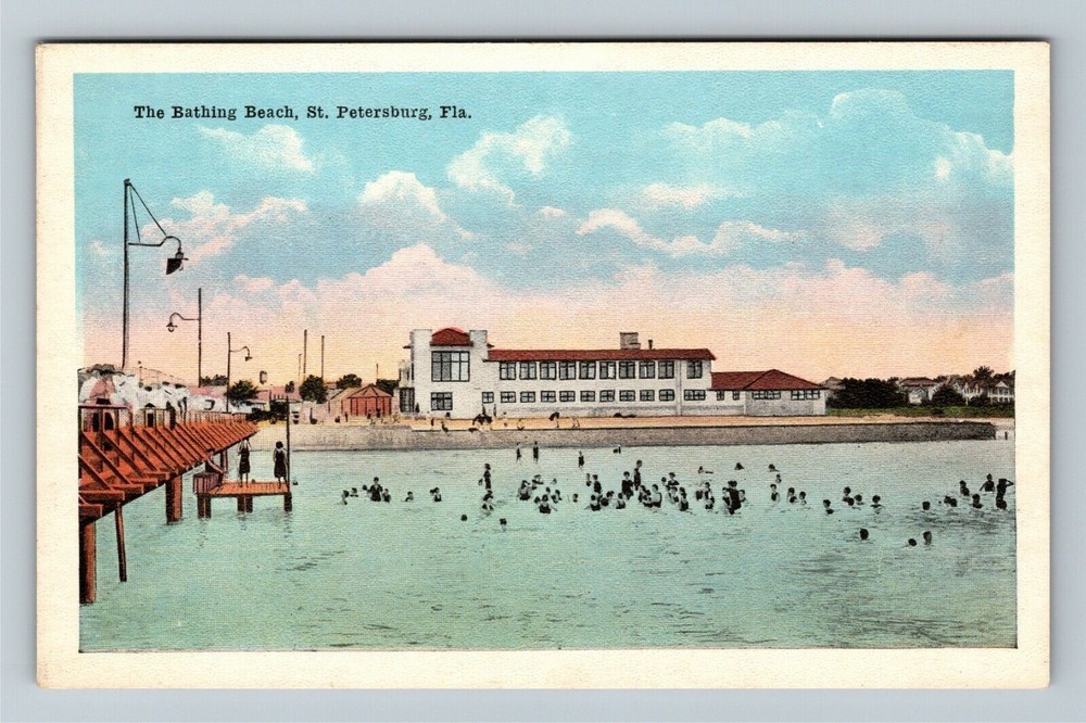 St. Petersburg FL-Florida, Bathing Beach Swimming Pavilion Pier Vintage Postcard