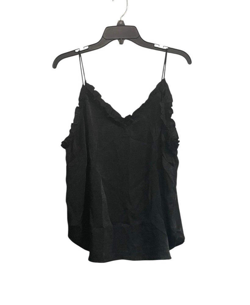 Mittoshop Large Camisole Ruffle Trim Black Satin Whimsigoth Witchy Romantic