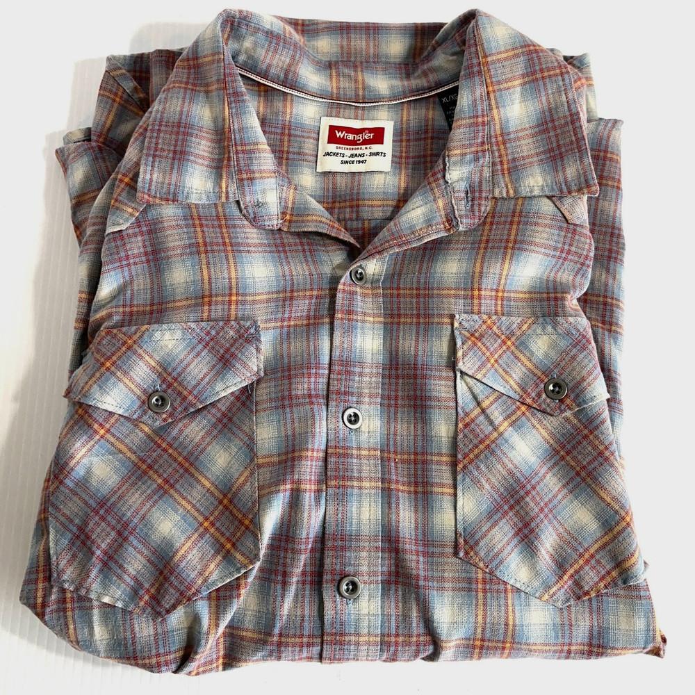 Wrangler Shirt Long Sleeve Mens XL Plaid Button Down Western Cowboy Rodeo