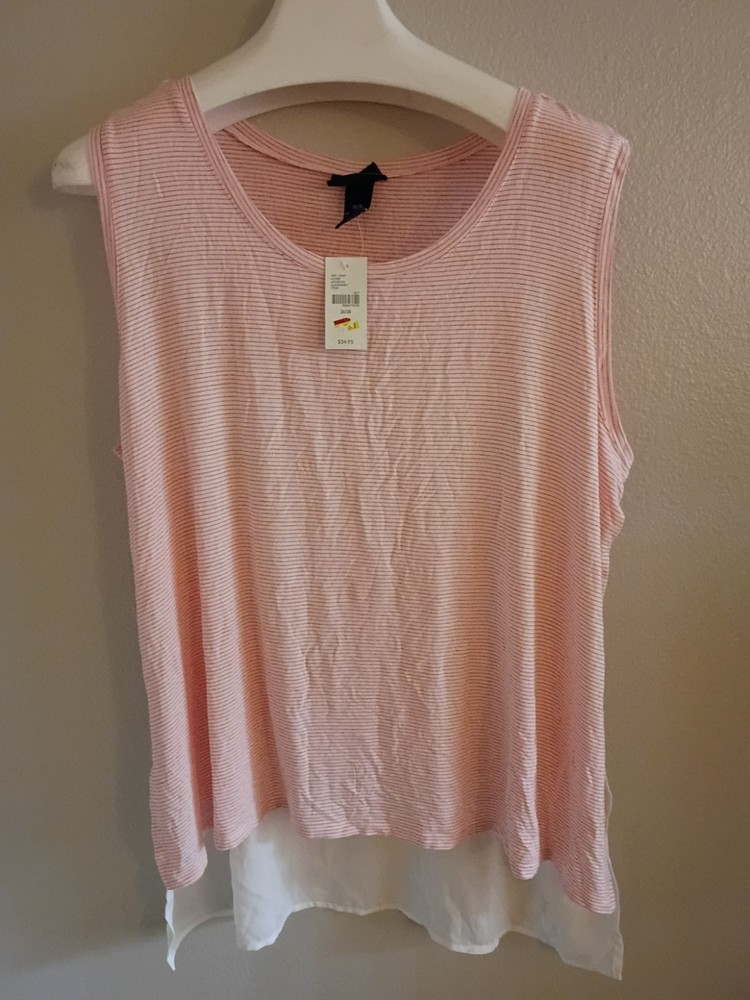 Lane Bryant Plus Size 4X Pink & White Striped Short Sleeve Tank Top