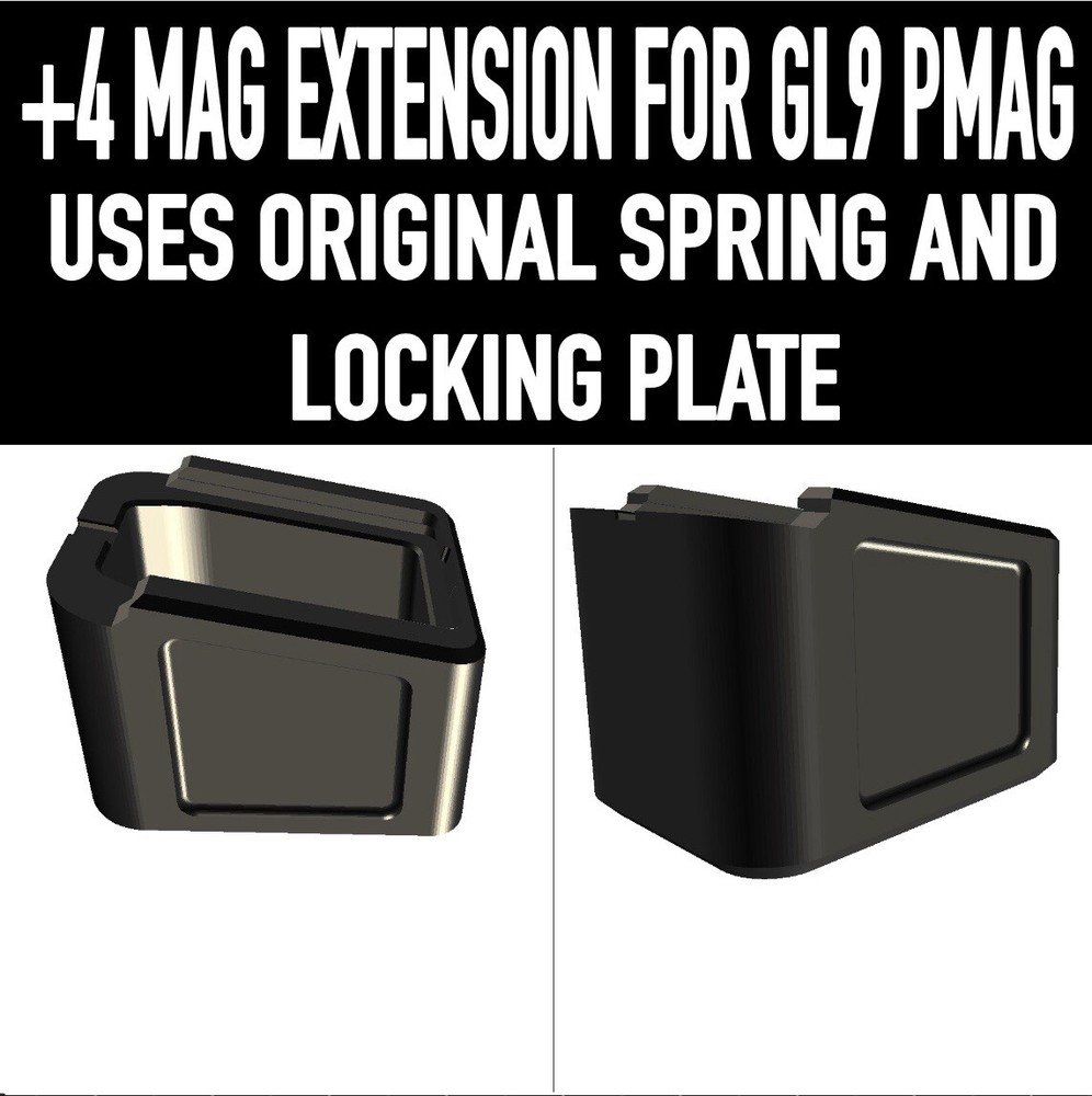 2-Pack GL9 PMAG Extensions for Glock Mags with Factory Spring & Locking Plate