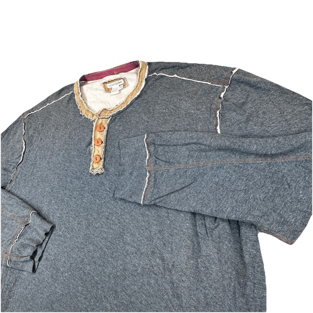 Carbon 2 Cobalt Mens XXL Long Sleeve Kinetic Henley Shirt Cotton Distressed Grey