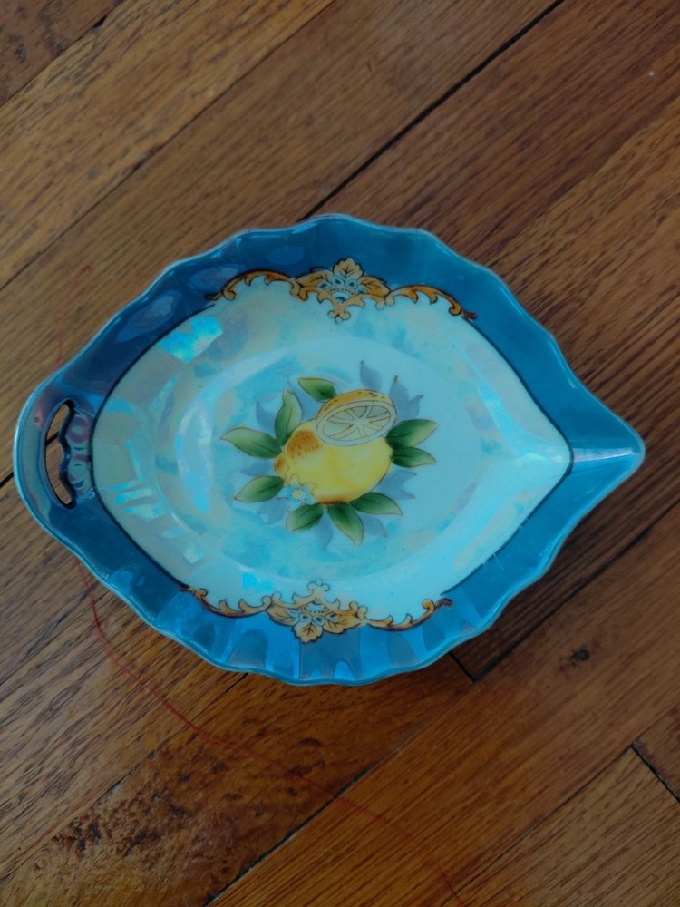 Vintage Noritake Hand Painted Porcelain Lemon Motif Lusterware Server Dish Japan