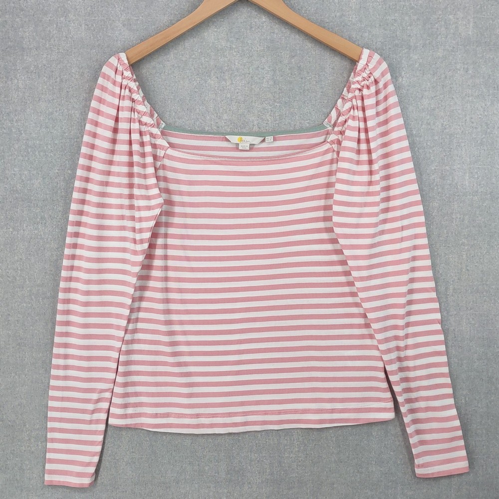 Boden Shirt Womens US 8 Pink White Striped Long Sleeve Modal Cotton Square Neck
