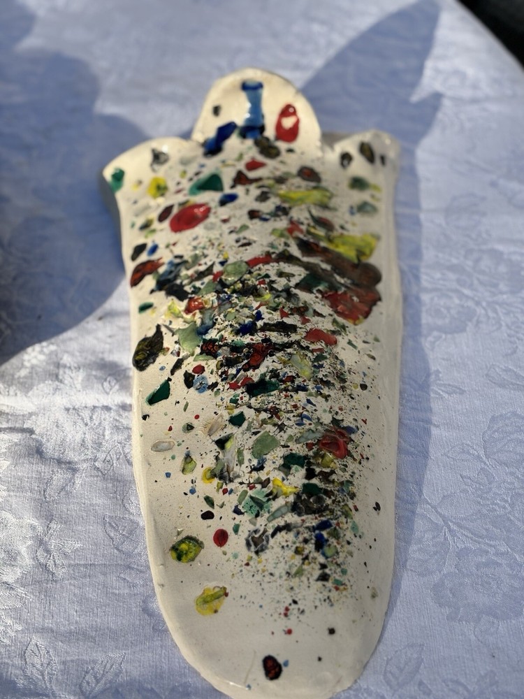 Fused Glass/ Ceramic Wall Pocket Handmade Multicolor Mosaic Design  Preowned