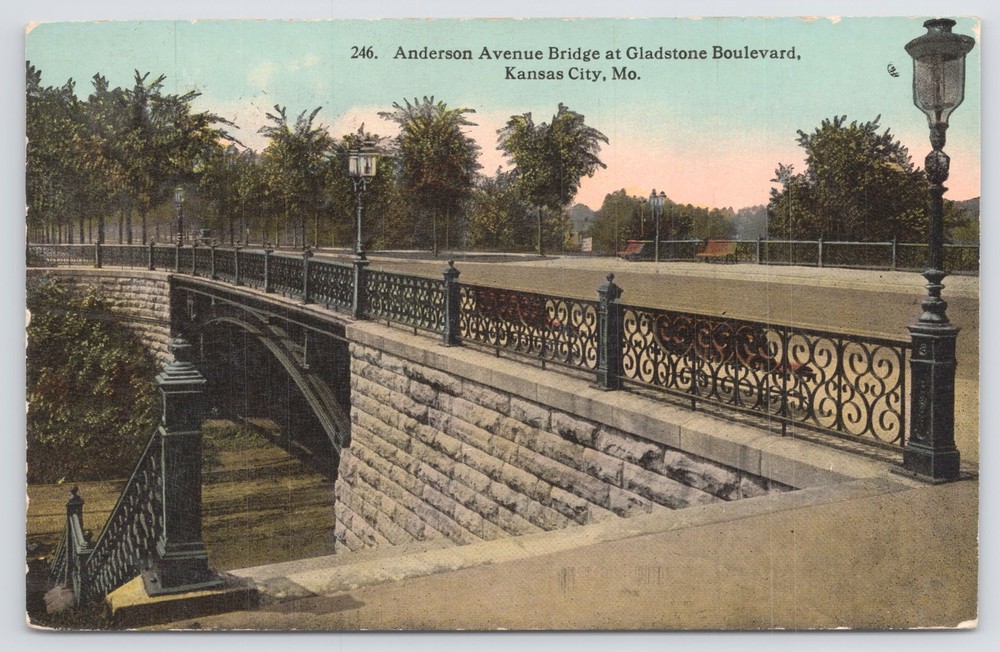 Kansas City MO~Anderson Avenue Bridge At Gladstone Boulevard~Vintage Postcard