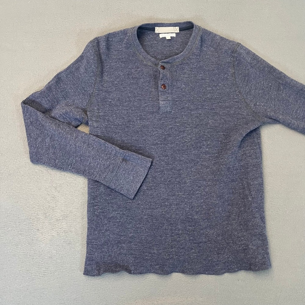 Wallace Barnes Men's Blue Waffle Knit Henley Shirt XL Long Sleeve