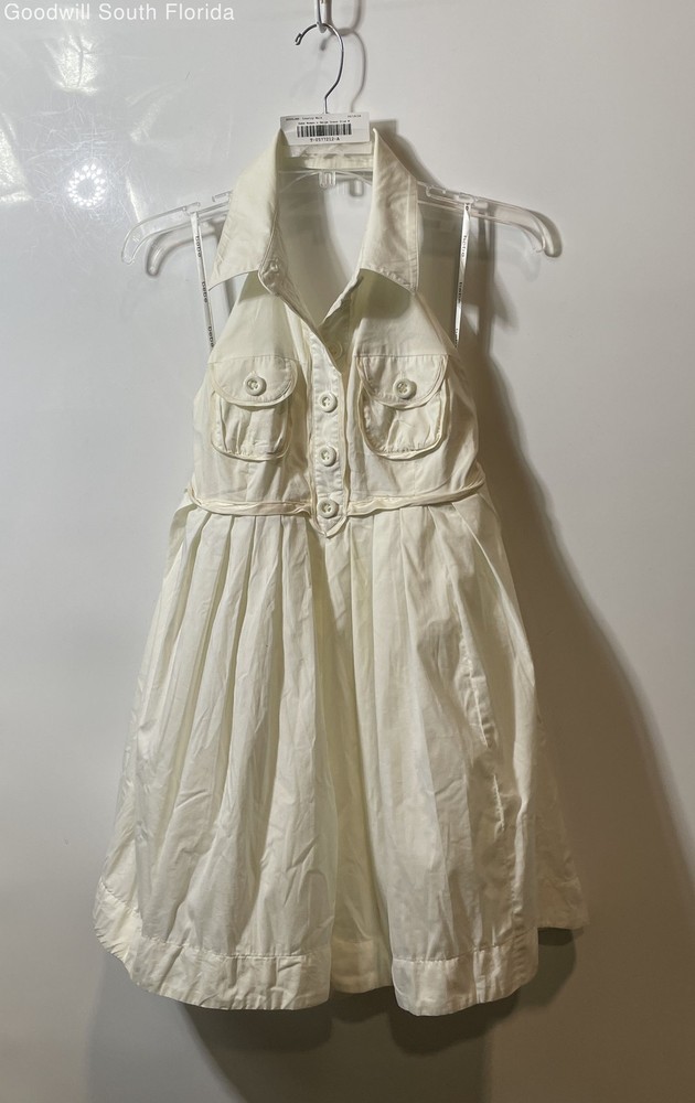 Bebe Womens White Sleeveless Collared Pockets Button Front Mini Dress Size M