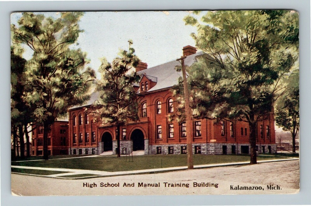 Kalamazoo MI-Michigan, High School & Manual Training Building Vintage Postcard