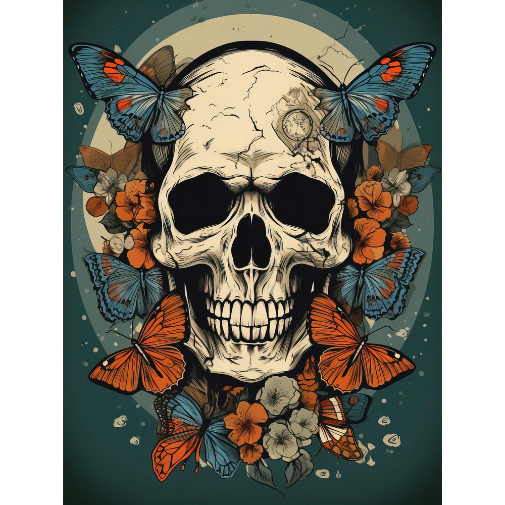 Skull Moths Old School USA Tattoo Rockabilly Americana 50s Wall Art Print 18X24