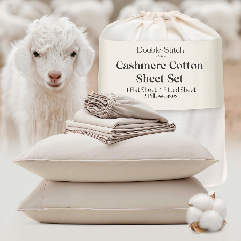 Double Stitch Cashmere Cotton Sheet Set with Mongolian Cashmere and Pima Cotton