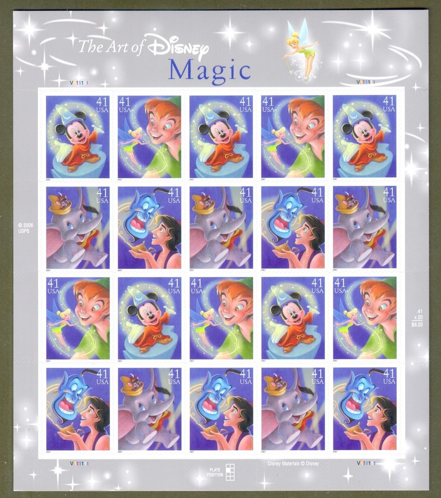 Sheet of 20 Art of Disney Magic Stamps 41 Cent MNH US Scott 4192 - 4195