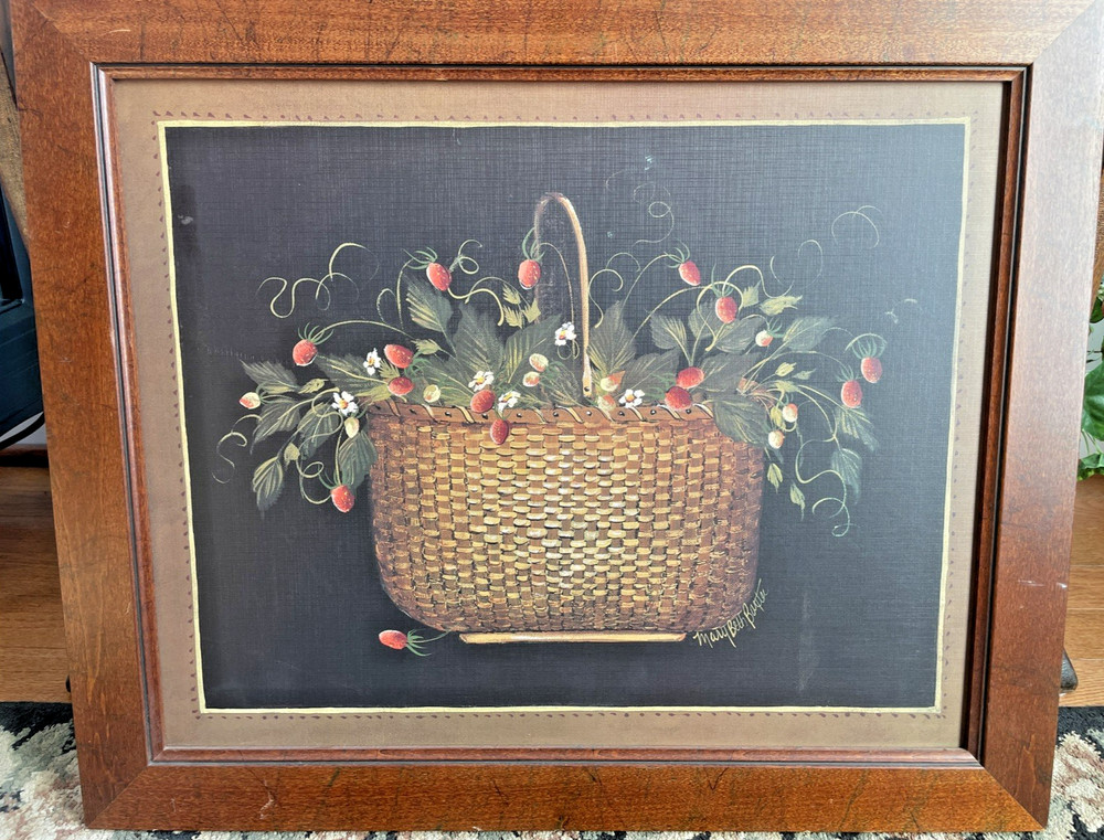 Mary Beth Baxter Nantucket Basket of Strawberries on Canvas, Signed  Folk Art