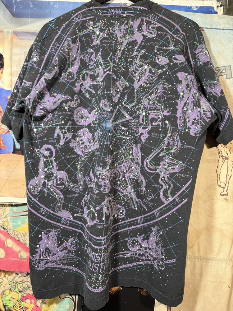 90s Liquid Blue Constellation Astrology All Over Print 2XL Zodiac Vintage Shirt