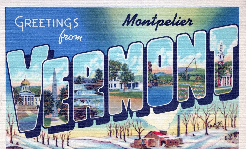 Greetings From Vermont,  Large Letter, Multi View 1950’s Linen Postcard