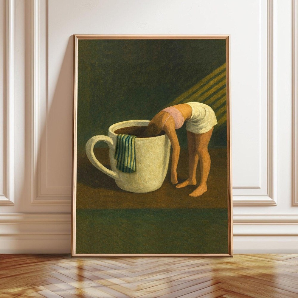 Surreal Coffee Woman Poster – Whimsical Kitchen Wall Art Print